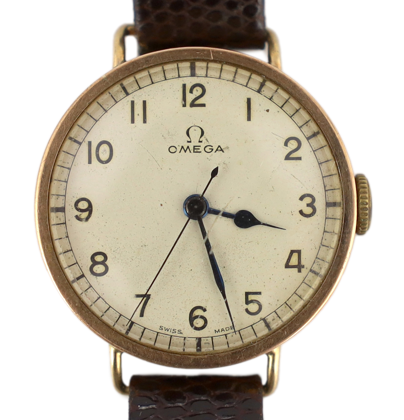 A gentleman's early 1940's Omega 9ct gold manual wind wrist watch